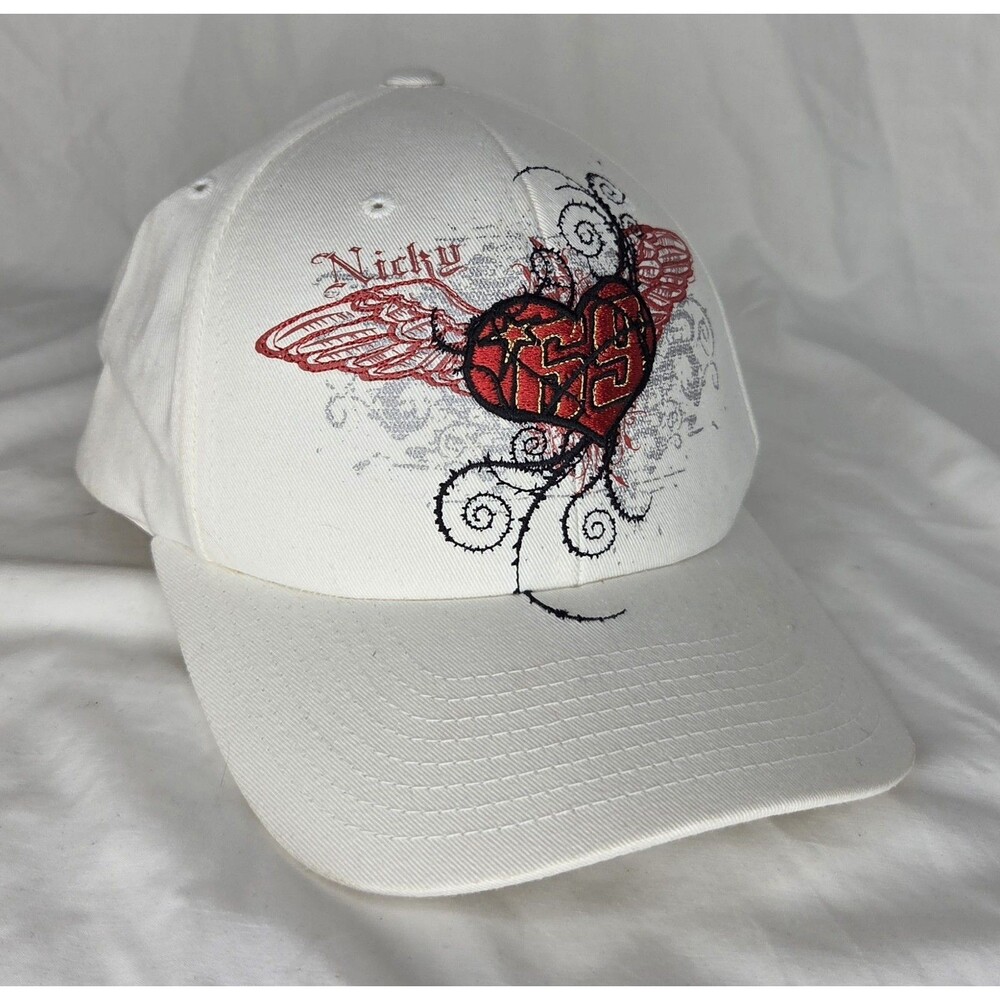 Vtg Nicky Hayden 69 Hat Winged Heart Thorns Graphic Baseball Cap MotoGP Y2K Rare